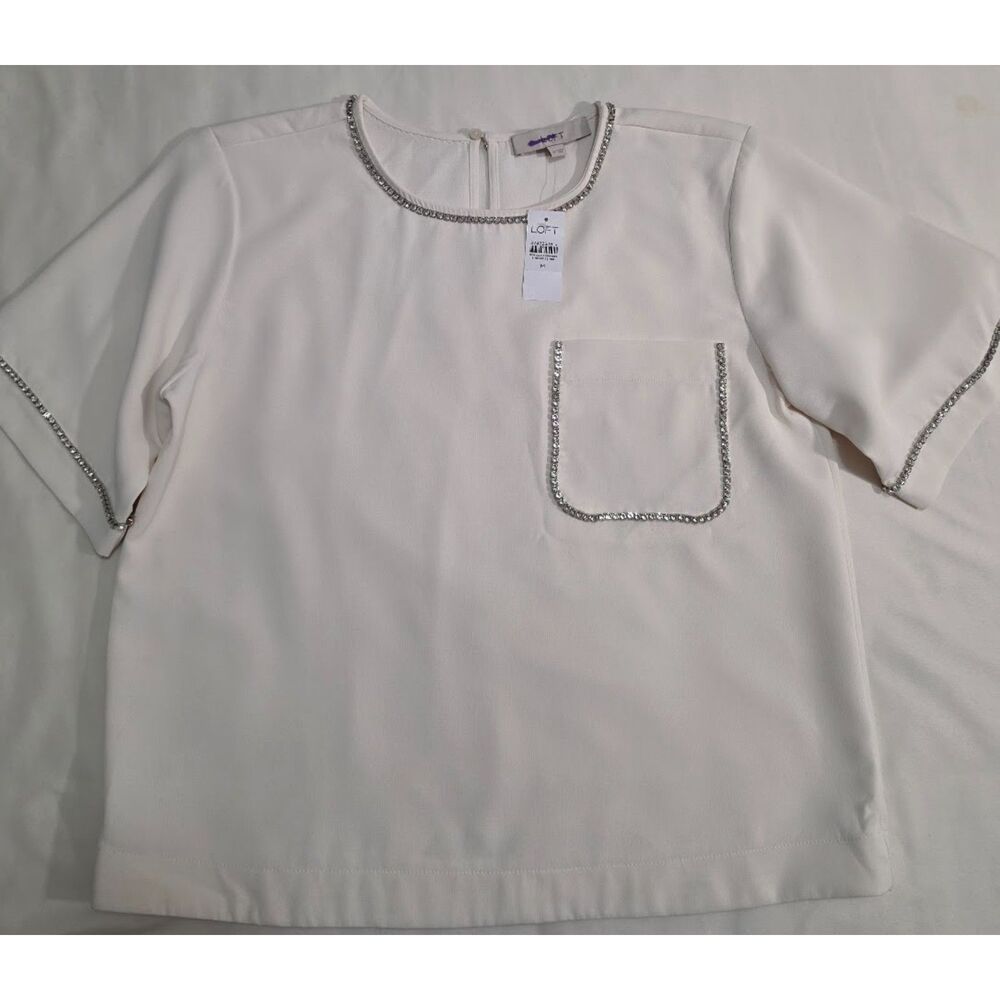 Cream rhinestone short sleeve LOFT NWT M